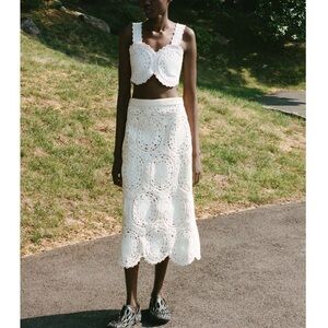 NWT SEA New York White Crochet Camila Midi Skirt Set